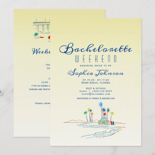 Beach Weekend Bachelorette Itinerary Uitnodiging (Voorkant / Achterkant)