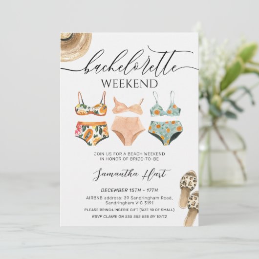 Beach Weekend Bikini Bachelorette Vrijgezellenfees Kaart (Staand voorkant)