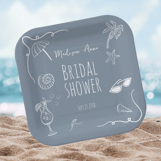 Beach Whimsical Doodle Illustrations Bridal Shower Papieren Bordje
