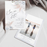 Beach White Floral Orchid and Dusty Blue Coral Bea Save The Date<br><div class="desc">White Floral Orchid & Dusty Blue Coral Beach Save the Date Dit waterverf vrijgezellenfeest is voorzien van witte orchideeën en blush pampas white dusty blue corals perfecte strandbruiloft. Het is perfect voor strand, zomer, blozen, tropisch, stoffig blauw, bestemming, oceanische bruiloft. U kunt gehele Sjabloon bewerken/personaliseren. Neem contact met me op...</div>