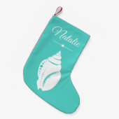 Beach White Seashell Ocean Green & Name Kleine Kerstsok (Voorkant (Hangend))