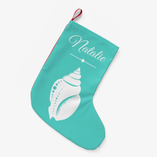 Beach White Seashell Ocean Green & Name Kleine Kerstsok (Voorkant (Hangend))