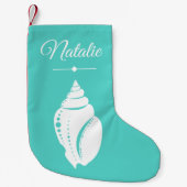 Beach White Seashell Ocean Green & Name Kleine Kerstsok (Voorkant)