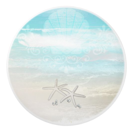 Beach White Starfish Elegant Summer Chic Tropical Keramische Knop (Voorkant)