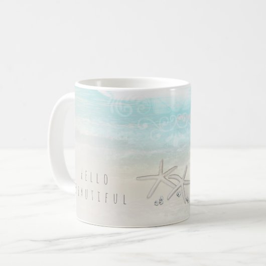 Beach White Starfish Elegant Summer Chic Tropical Koffiemok (Voorkant links)