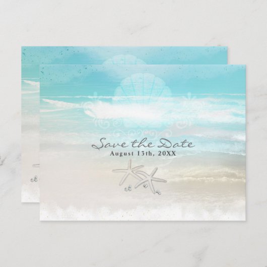 Beach White Starfish Elegant Summer Save the Date Aankondigingskaart (Voorkant / Achterkant)