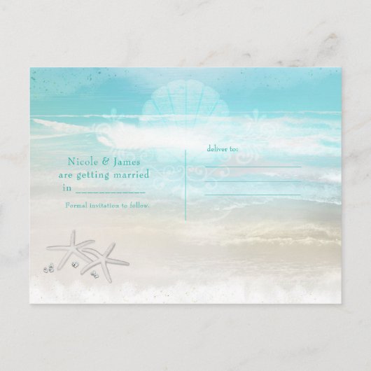 Beach White Starfish Elegant Summer Save the Date Aankondigingskaart (Achterkant)