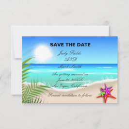 Beach with Colorful Starfish Save the Date Kaart