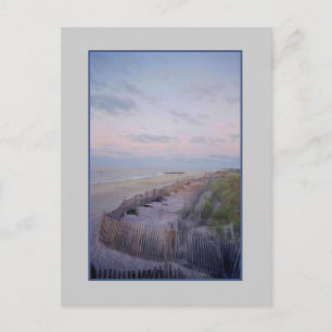 'Beach with Fence and Dunes at Dawn'-Briefkaart Briefkaart