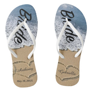 Beach with Hearts in Sand Bride Weddenschap Teensl Teenslippers