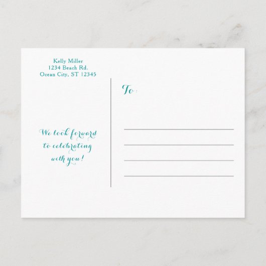 Beach with Hearts on the Sand Save the Date Kaart (Achterkant)