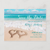 Beach with Hearts on the Sand Save the Date Kaart (Voorkant)