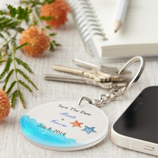 Beach with Starfish Save the Date Sleutelhanger (Voorkant Rechts)