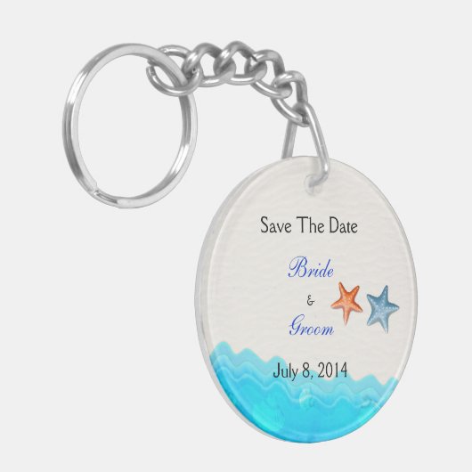 Beach with Starfish Save the Date Sleutelhanger (Voorkant Links)