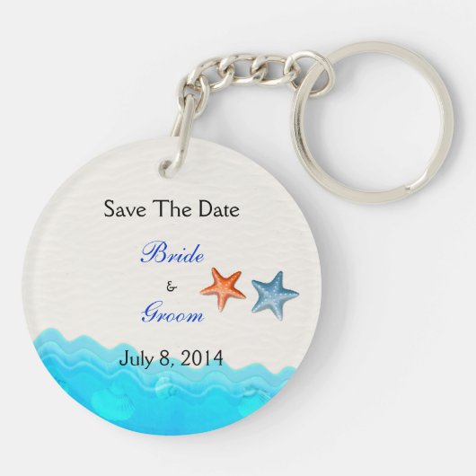 Beach with Starfish Save the Date Sleutelhanger (Achterkant)