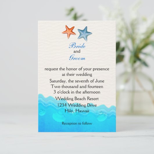 Beach with Starfish Weddenschap Kaart (Staand voorkant)