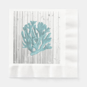 Beach Wood Blauwgroen Coral Paper Napkins Servet