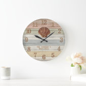 Beach Wood Nautical Stripes & Seashell Large Clock Grote Klok (Huis)