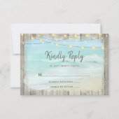 Beach Wood Rustic String Lights Wedding RSVP (Voorkant)