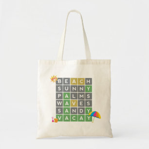 Beach Word Art Summer Vacation Word Puzzle Tote Bag