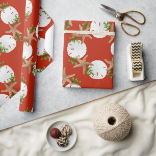Beach Wreator Sand Dollars Pattern Kerstmis Cadeaupapier
