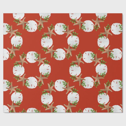 Beach Wreator Sand Dollars Pattern Kerstmis Cadeaupapier (Vlak)