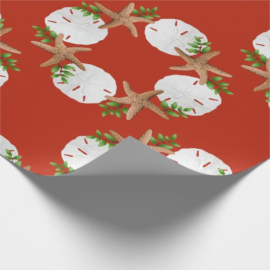 Beach Wreator Sand Dollars Pattern Kerstmis Cadeaupapier (Hoek)