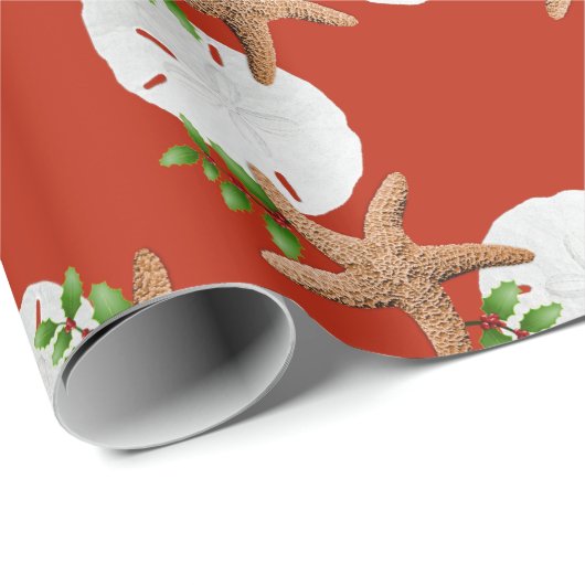 Beach Wreator Sand Dollars Pattern Kerstmis Cadeaupapier (Rol Hoek)