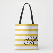 Beach Yellow & White Stripes Monogram Chic Tote Bag (Voorkant)