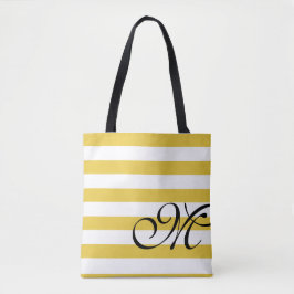 Beach Yellow & White Stripes Monogram Chic Tote Bag