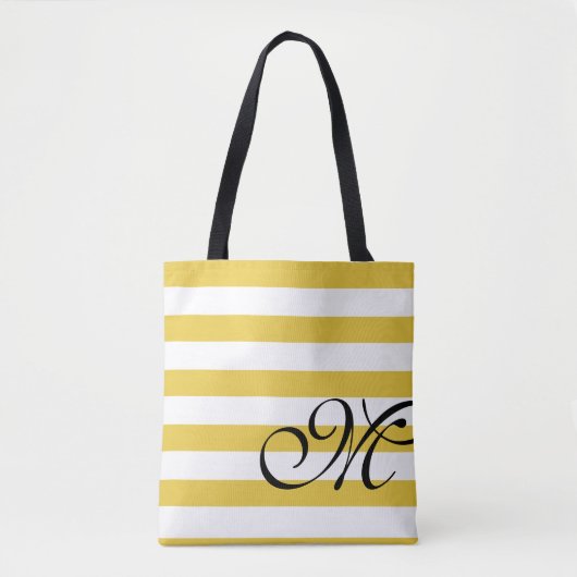 Beach Yellow & White Stripes Monogram Chic Tote Bag (Voorkant)