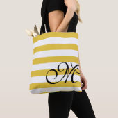 Beach Yellow & White Stripes Monogram Chic Tote Bag (Dichtbij)