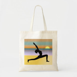 Beach Yoga Woman Posing Silhouette Budget Canvas t Tote Bag