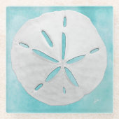 Beach Zee Blue White Sand Dollars Coastal Glazen Onderzetter (Voorkant)
