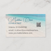 Beach Zee Calm Travel Aqua Blue QR Code Visitekaartje (Achterkant)