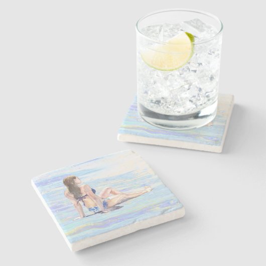 *~* Beach Zee Shore Woman AR29 art Stenen Onderzetter (Zijkant)
