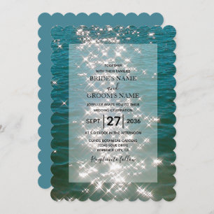 Beach Zee Water Sparkles Wedding Invitting Kaart