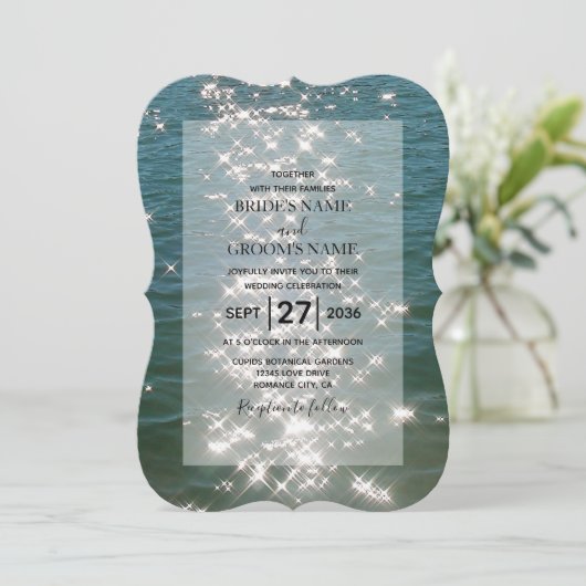 Beach Zee Water Sparkles Wedding Invitting Kaart (Staand voorkant)