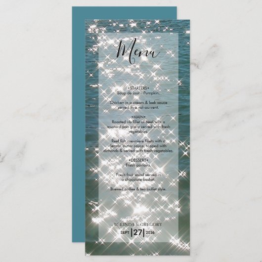 Beach Zee Water Sparkles Weduwen Menu (Voorkant / Achterkant)