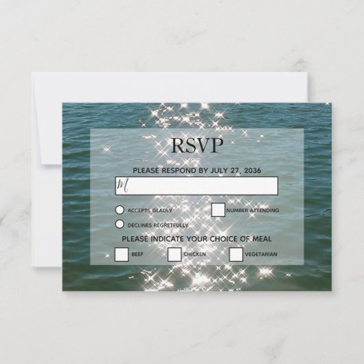 Beach Zee Water Sparkles Weduwen RSVP-kaarten RSVP Kaartje (Voorkant)