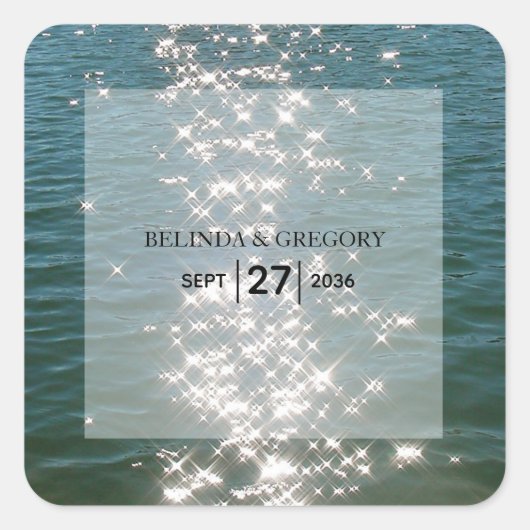 Beach Zee Water Sparkles Weduwen Vierkante Sticker (Voorkant)