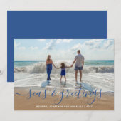 Beach Zeeen en Greetings Handgeschreven Manuscript Feestdagenkaart (Voorkant / Achterkant)