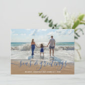 Beach Zeeen en Greetings Handgeschreven Manuscript Feestdagenkaart (Staand voorkant)