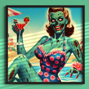Beach Zombie Pin-up Poster