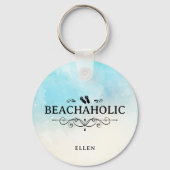 Beachaholic Waterverf Beach gepersonaliseerd Sleutelhanger (Voorkant)