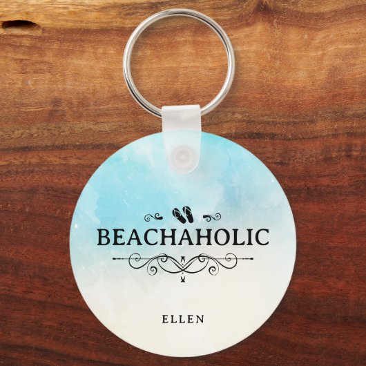 Beachaholic Waterverf Beach gepersonaliseerd Sleutelhanger (Achterkant)