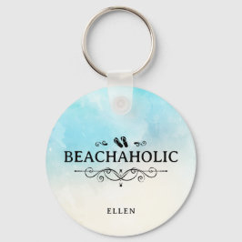 Beachaholic Waterverf Strand Gepersonaliseerd Sleutelhanger