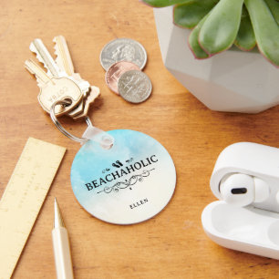 Beachaholic Waterverf Strand Gepersonaliseerd Sleutelhanger