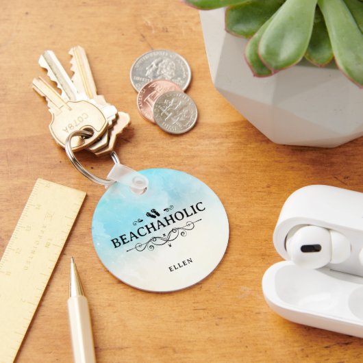 Beachaholic Waterverf Strand Gepersonaliseerd Sleutelhanger (Bureau)