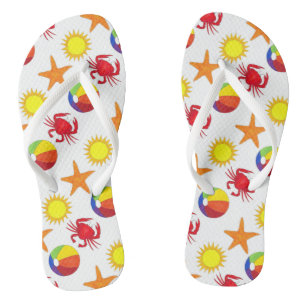 Beachball Crab Sunshine Sun Starfish Beach Print Teenslippers
